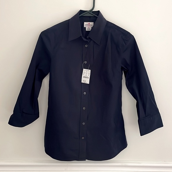 NWT JCrew Haberdashery Navy Button Down Shirt with 3/4 Length Sleeves - Picture 1 of 6